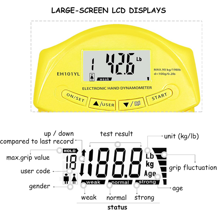 Digitale Hand Dynamometer Grip Krachtmeter - 90Kg Capaciteit
