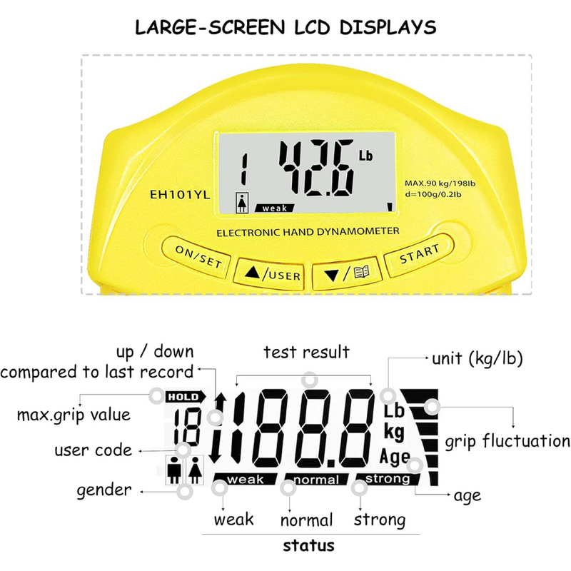 Digitale Hand Dynamometer Grip Krachtmeter - 90Kg Capaciteit