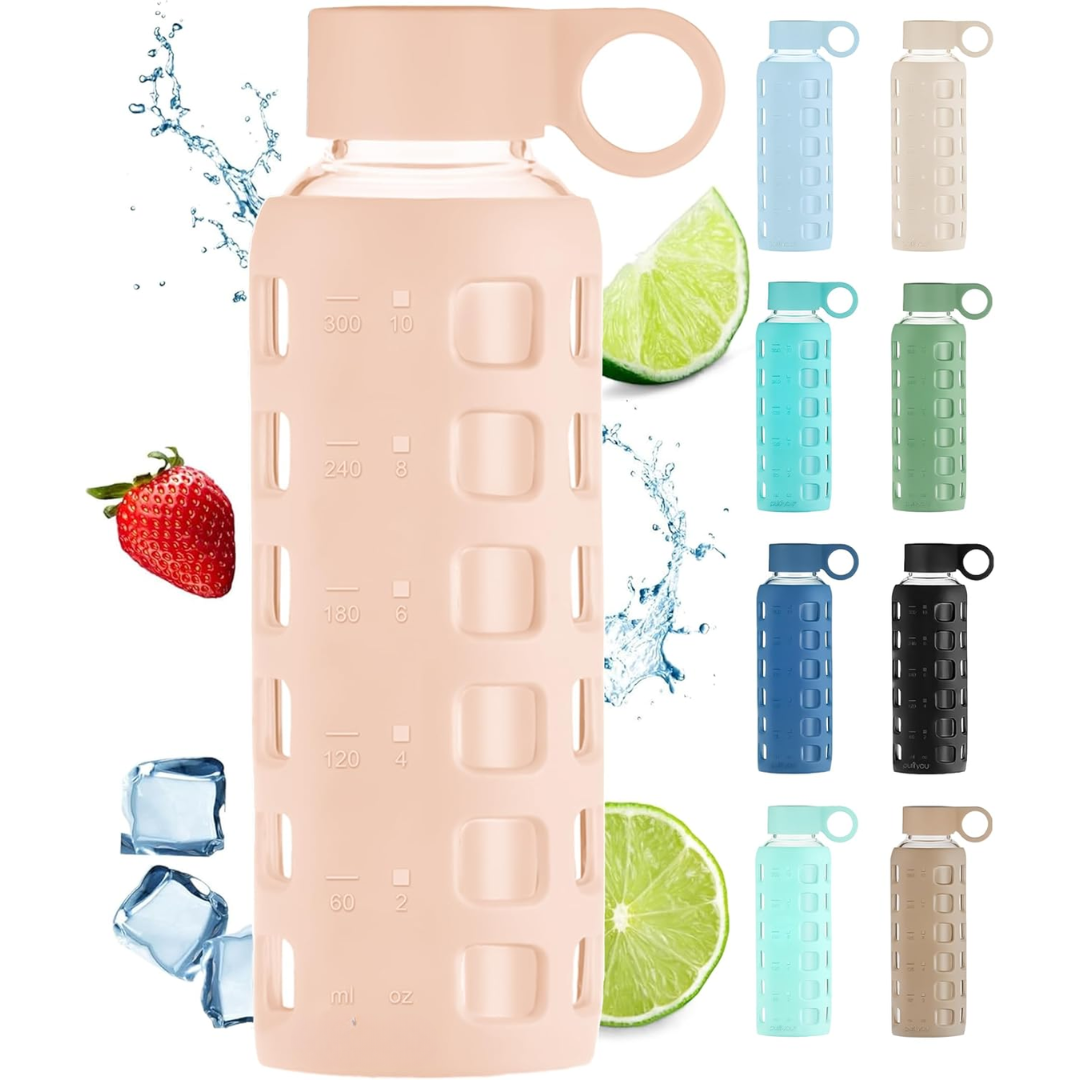Glazen Waterfles met Tijdmarkeringen & Siliconen Huls