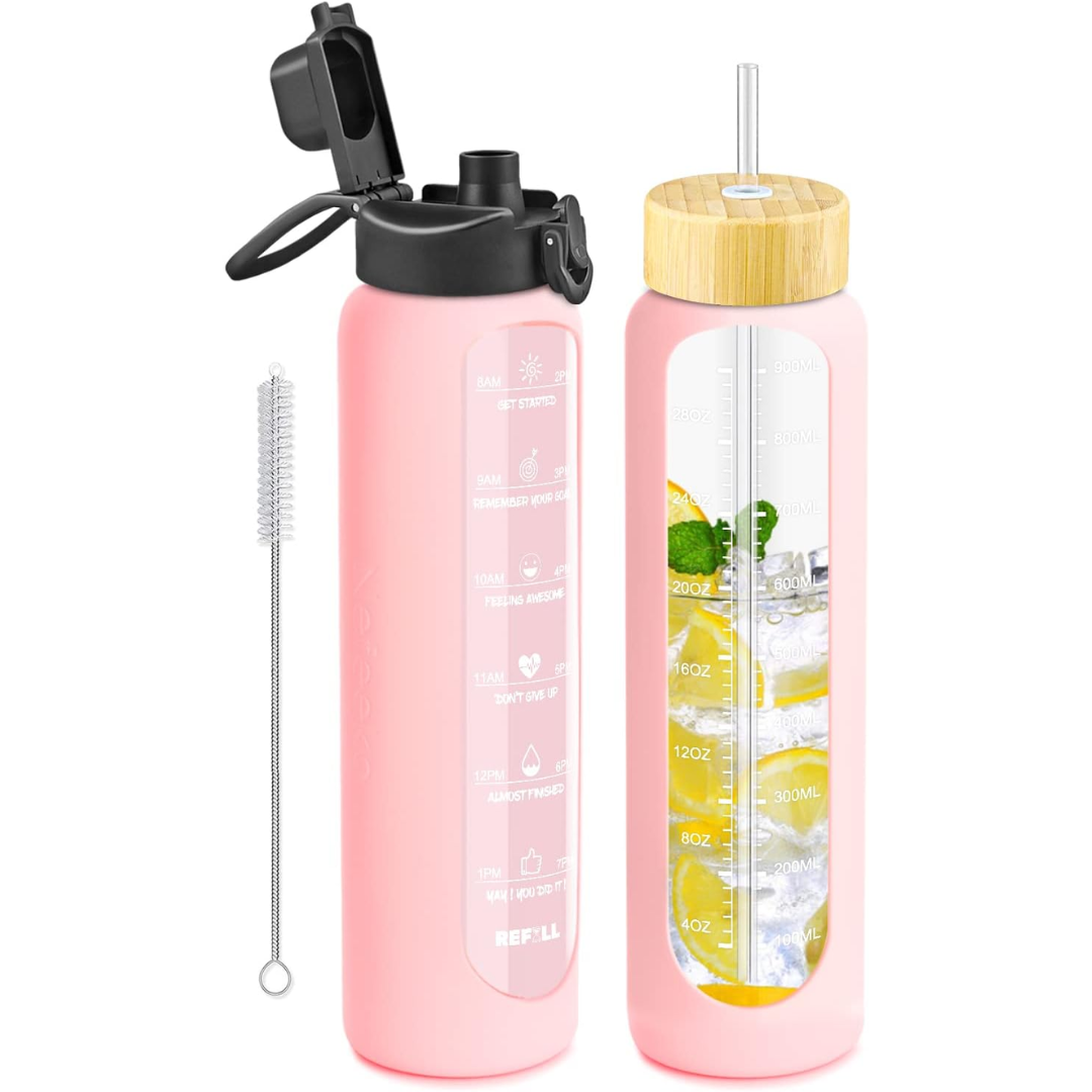 900 ml Motivational Glas Waterfles met Rietje – Lekvrij, BPA-vrij, Herbruikbaar