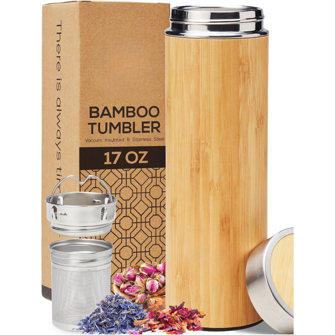 Geïsoleerde Premium Bamboe Loose Leaf Thee Infuser Fles - 500ml