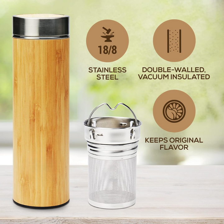Geïsoleerde Premium Bamboe Loose Leaf Thee Infuser Fles - 500ml
