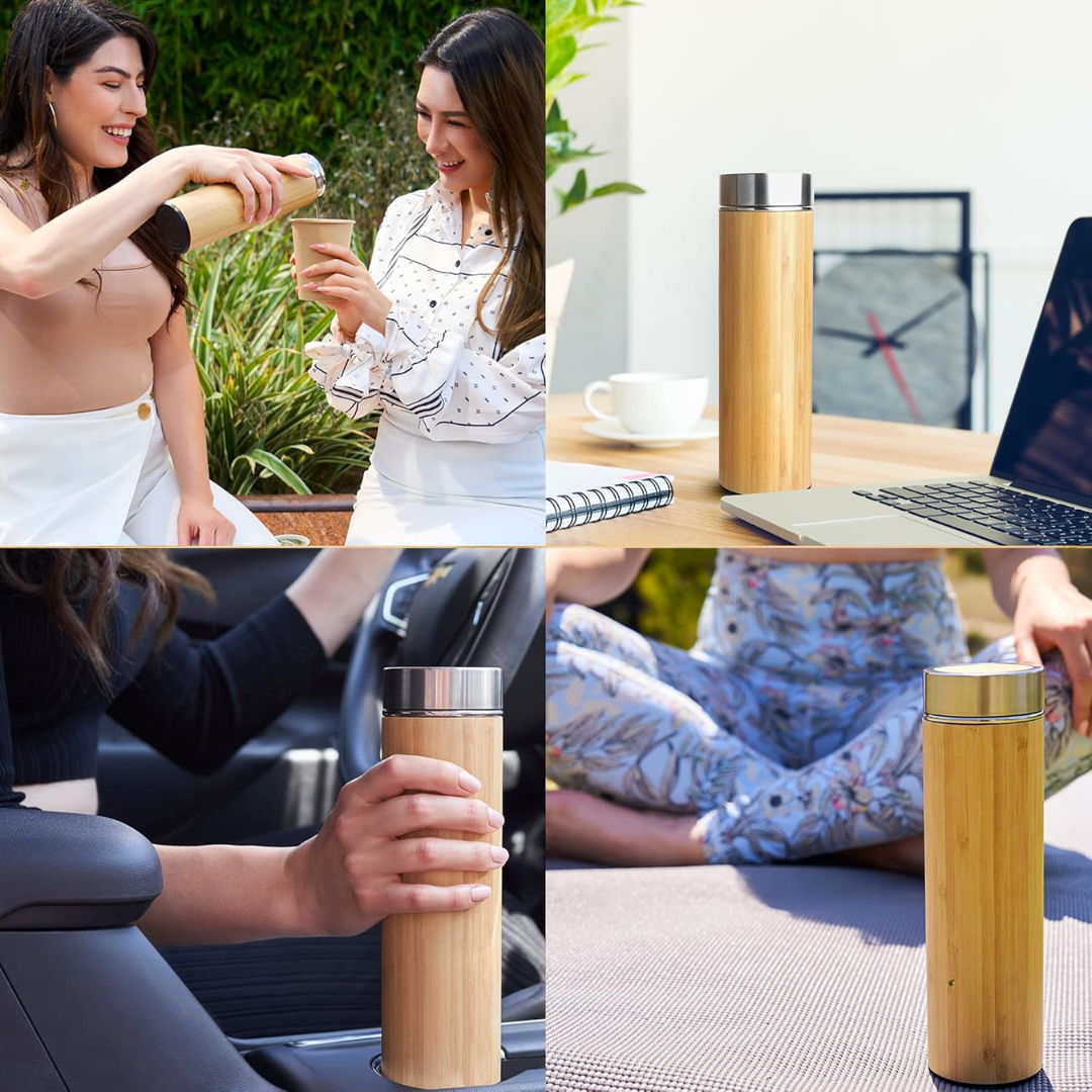 Geïsoleerde Premium Bamboe Loose Leaf Thee Infuser Fles - 500ml