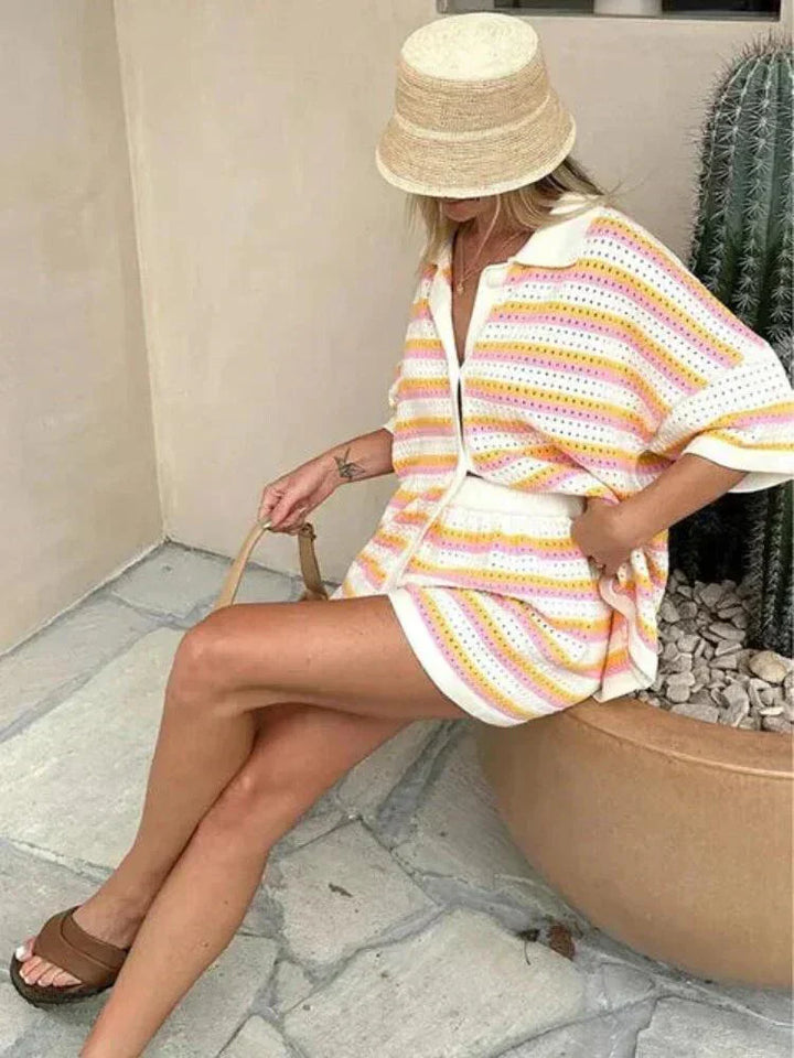 Gestreepte Dames Zomerset met Top en Shorts – Faye
