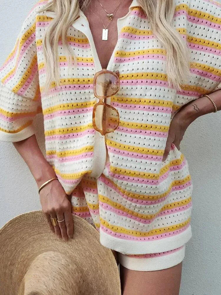 Gestreepte Dames Zomerset met Top en Shorts – Faye