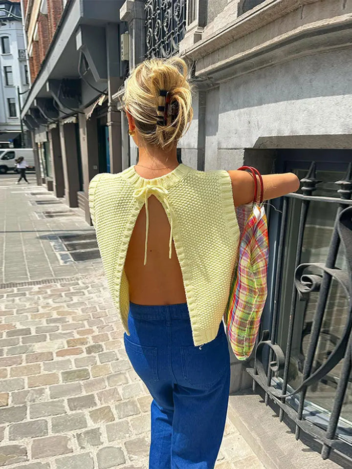 Gele Dames Knit Top met Luchtige Breistructuur – Eliza
