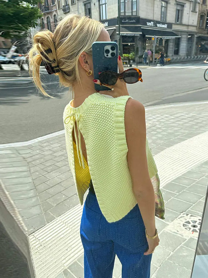 Gele Dames Knit Top met Luchtige Breistructuur – Eliza