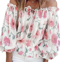 Off-Shoulder Bloemenblouse met Ruches – Fayenne