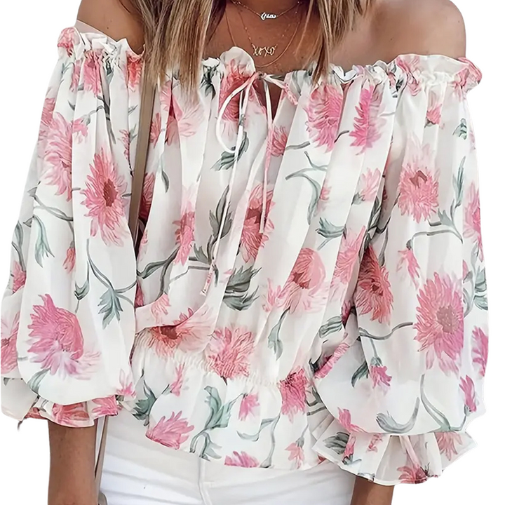 Off-Shoulder Bloemenblouse met Ruches – Fayenne