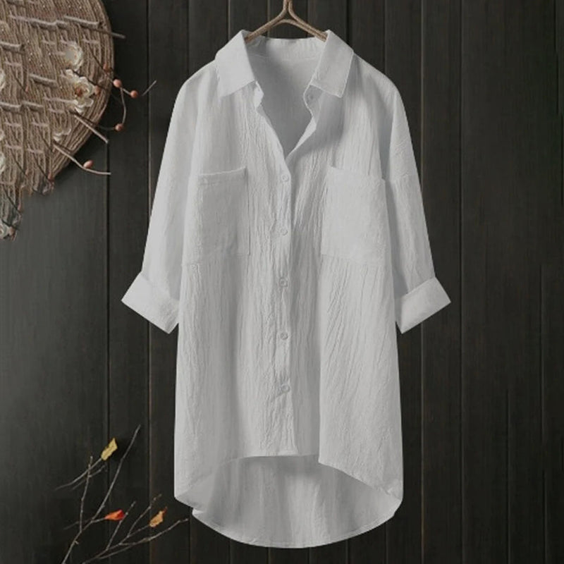 Luchtige Damesblouse met Lange Mouwen en Voorzakken – Selene