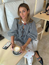 Geruite Dames Blouse met Pofmouwen – Maeve