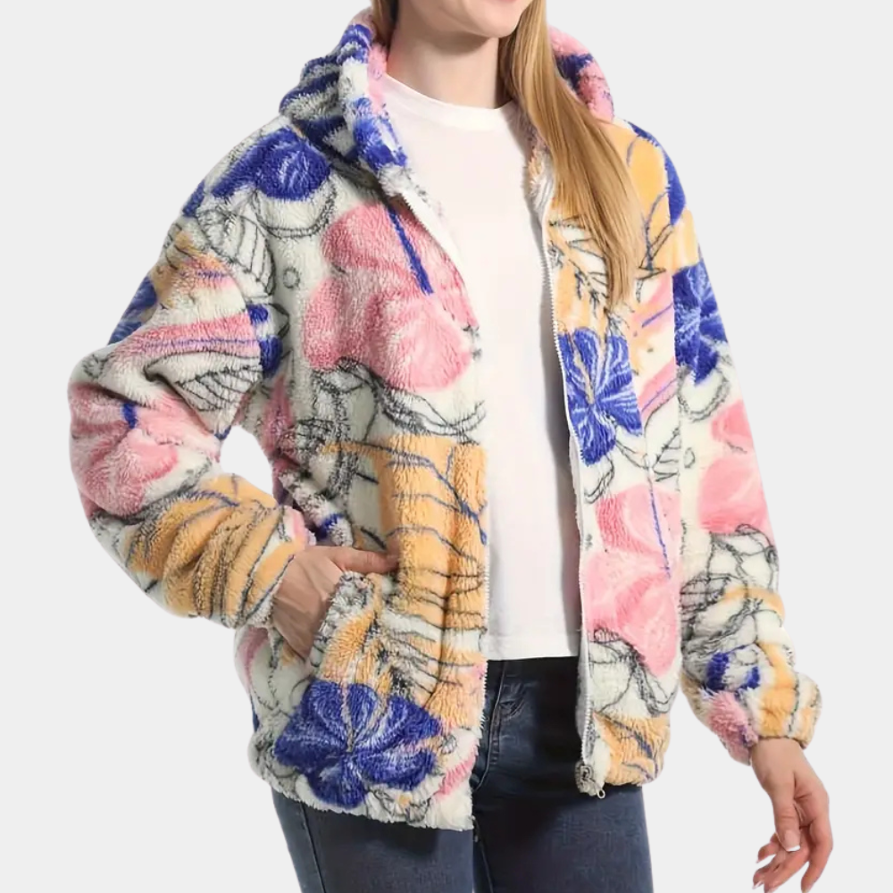 Warme Damesjas met Capuchon en Bloemenprint - Elira