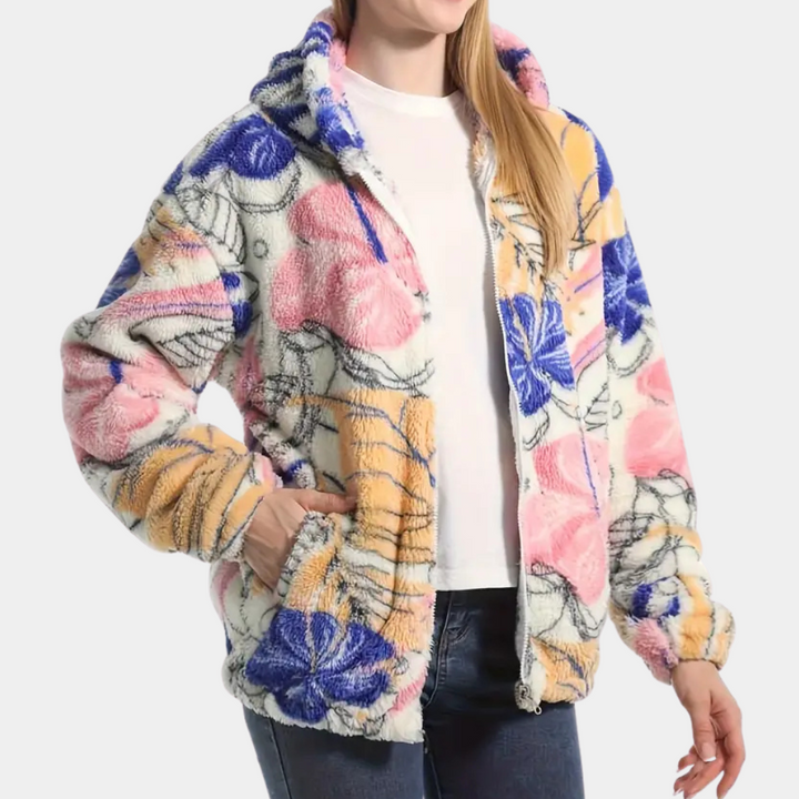 Warme Damesjas met Capuchon en Bloemenprint - Elira