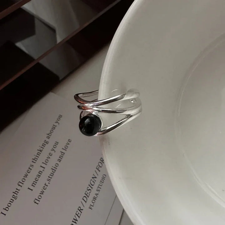 Zwarte Onyx Multilijnen Ring - Arden