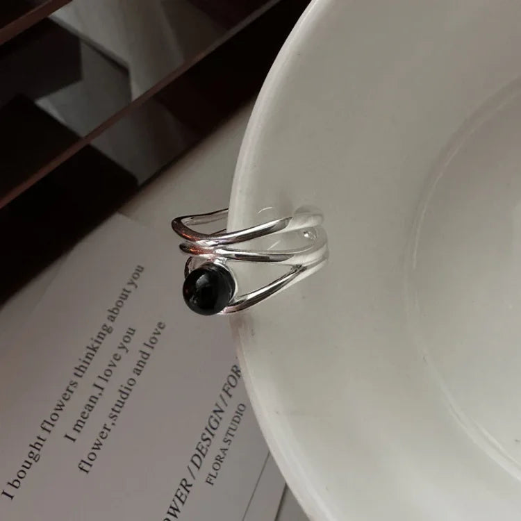 Zwarte Onyx Multilijnen Ring - Arden