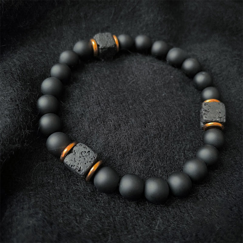 Mat Zwart Onyx en Kubus Lavasteen Balance-Armband - Aurelia