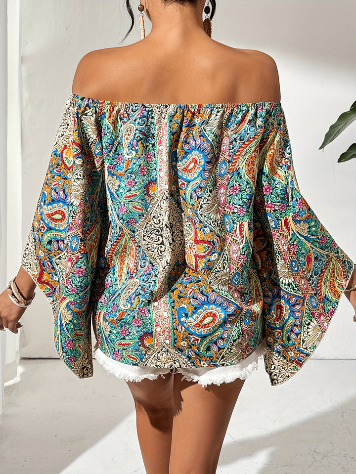 Off-Shoulder Blouse met Geometrische Print – Noémie