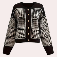 Zwarte Dames Cardigan met Pied-de-Poule Motief - Isolde
