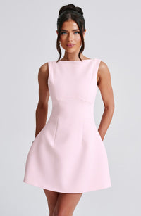 Mouwloze Roze Mini Zomerjurk met Halternek – Naomi
