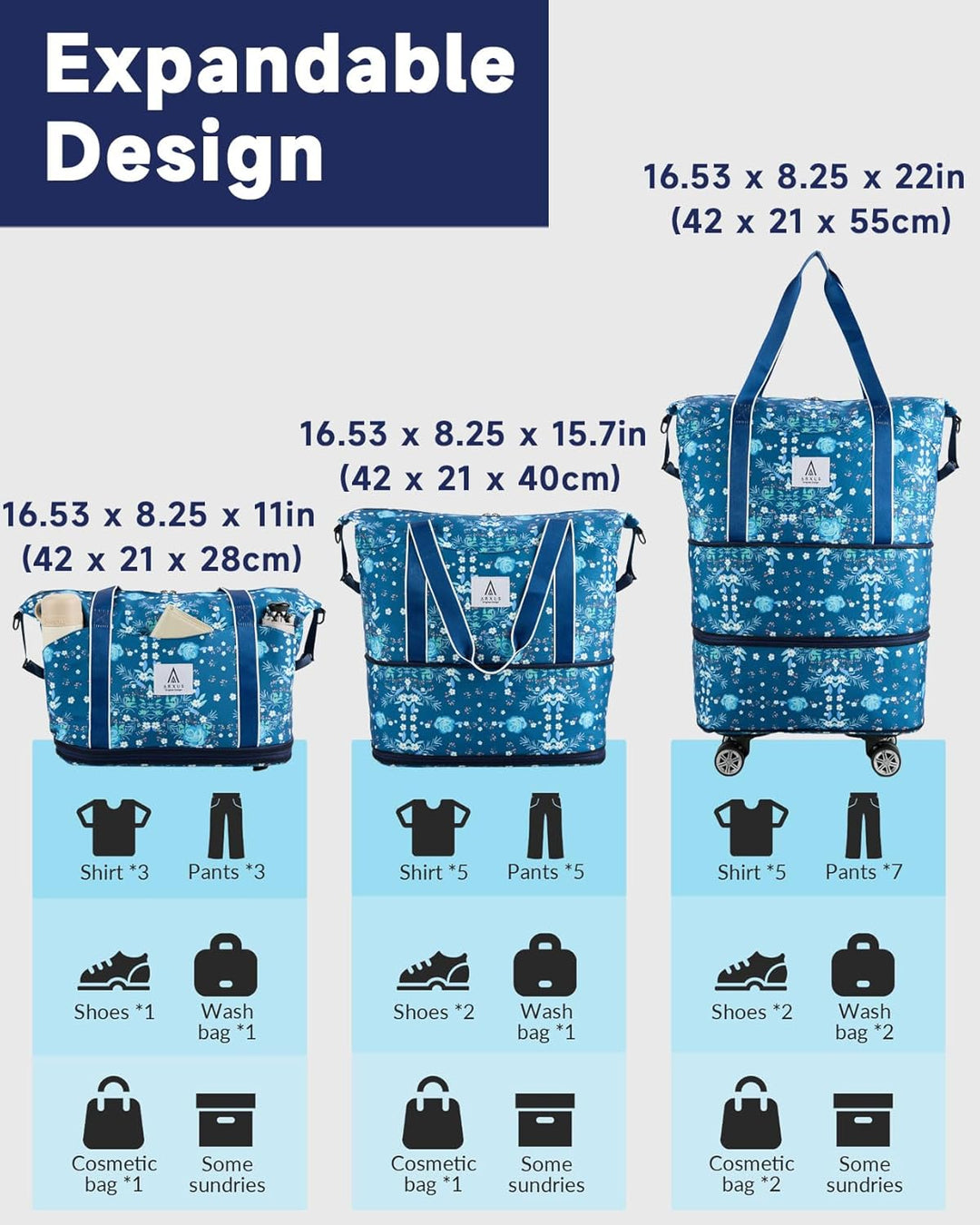Uitbreidbare Rollende Reistas met Draaiwielen – 25L tot 55L Reisbagage