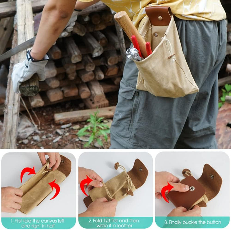 Opvouwbare Gewaxte Canvas Foerageertas met Leren Lus