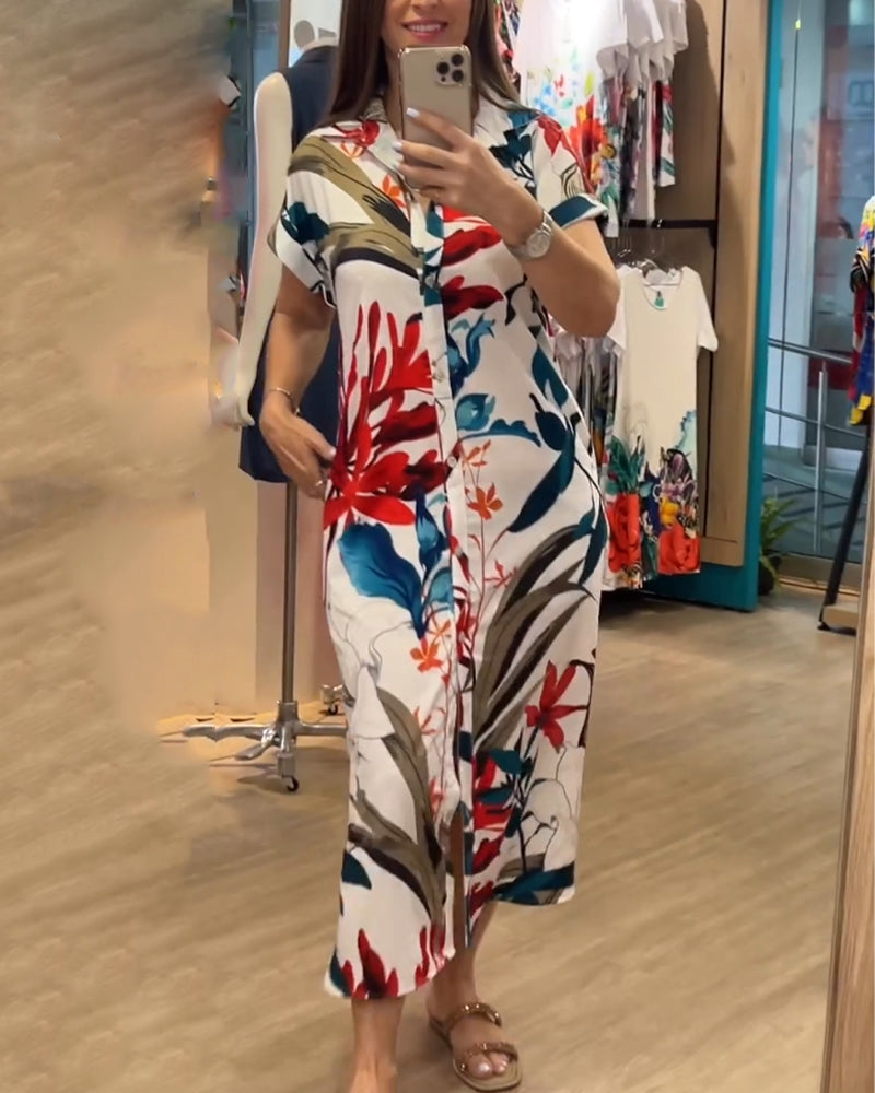 Trendy zomerjurk met print & blazerkraag – Flora