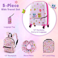 5-delige Kinder Reis Bagageset met Rugzak en Accessoires – Auto | Uil