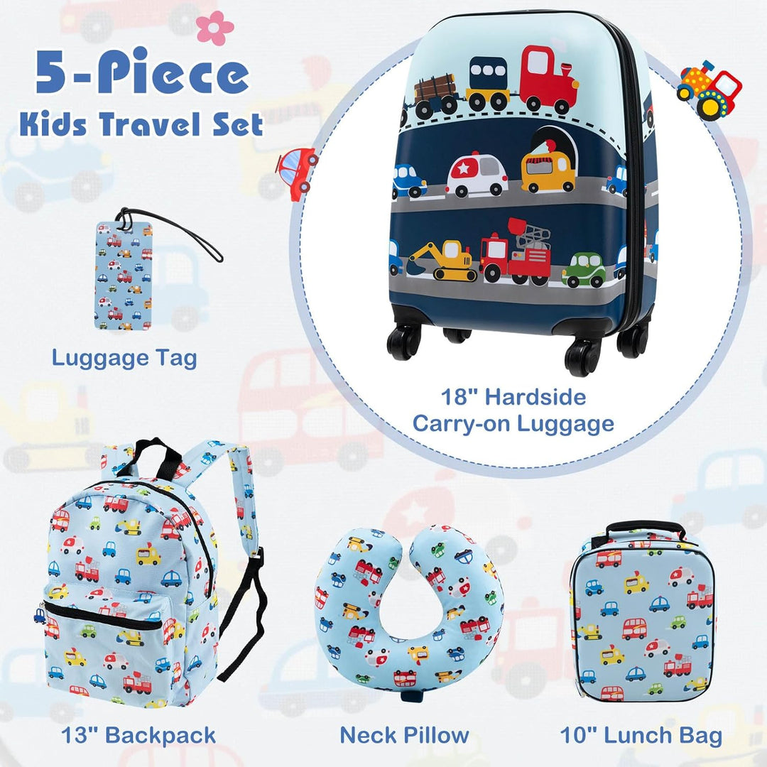 5-delige Kinder Reis Bagageset met Rugzak en Accessoires – Auto | Uil