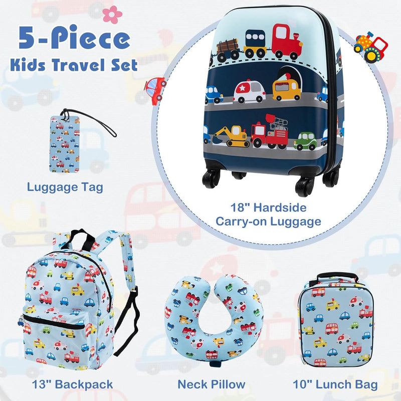 5-delige Kinder Reis Bagageset met Rugzak en Accessoires – Auto | Uil