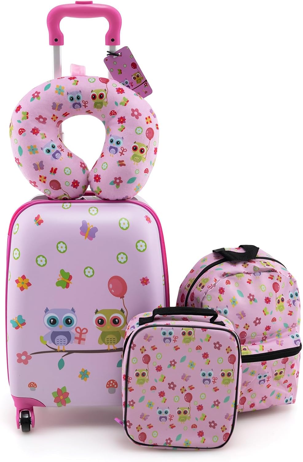 5-delige Kinder Reis Bagageset met Rugzak en Accessoires – Auto | Uil