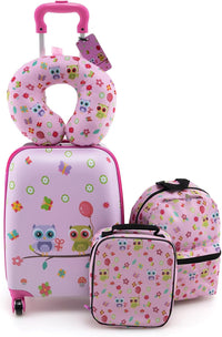 5-delige Kinder Reis Bagageset met Rugzak en Accessoires – Auto | Uil