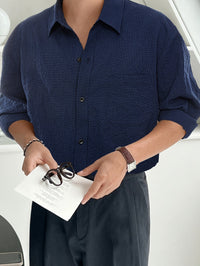 Donkerblauw Heren Overhemd met Borstzak - Milo