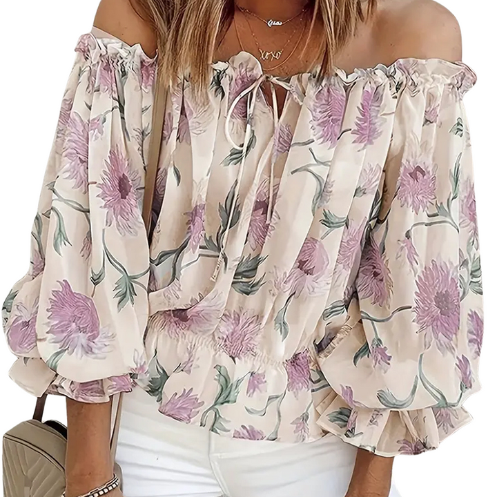 Off-Shoulder Bloemenblouse met Ruches – Fayenne
