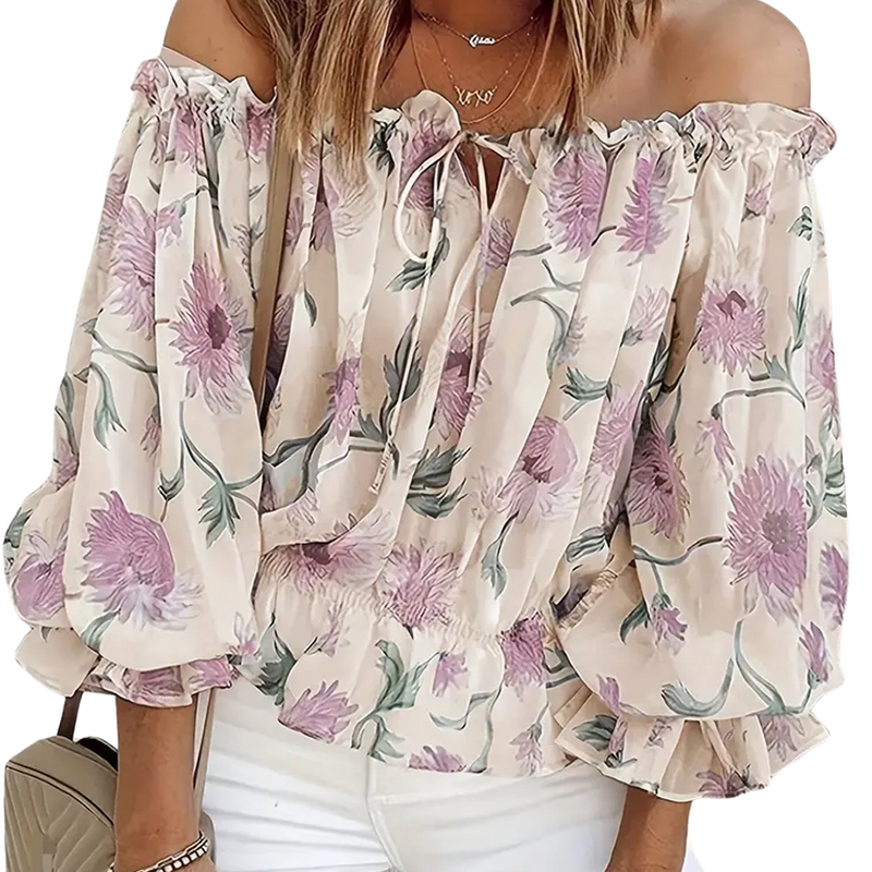 Off-Shoulder Bloemenblouse met Ruches – Fayenne