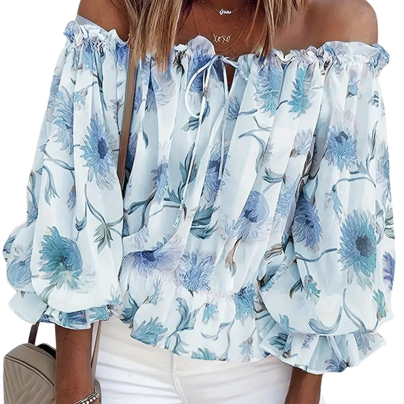 Off-Shoulder Bloemenblouse met Ruches – Fayenne