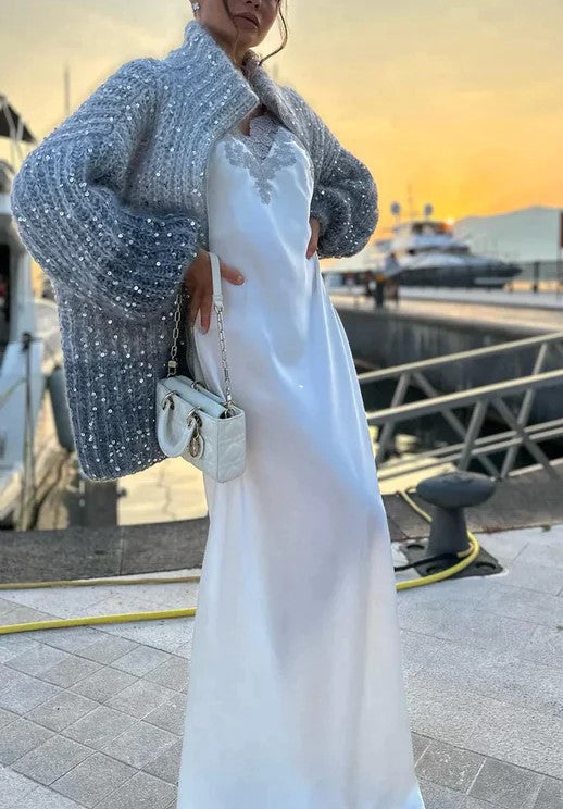 Świąteczny dziergany kardigan z cekinami - Viola