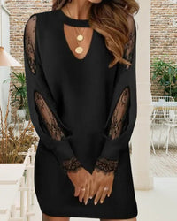 Zwarte Bodycon Jurk met Netstof en V-hals – Selena