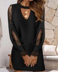 Zwarte Bodycon Jurk met Netstof en V-hals – Selena