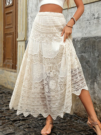 Witte Kanten Rok met Hoge Taille en Schulprand – Fiora