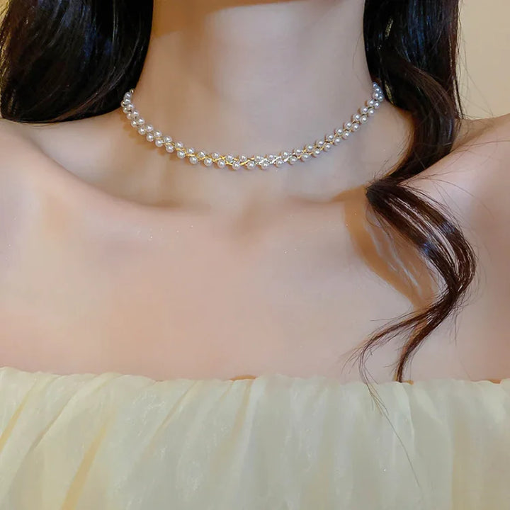 Dubbele Kristallen en Parels Ketting - Amira