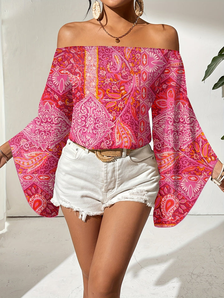 Off-Shoulder Blouse met Geometrische Print – Noémie