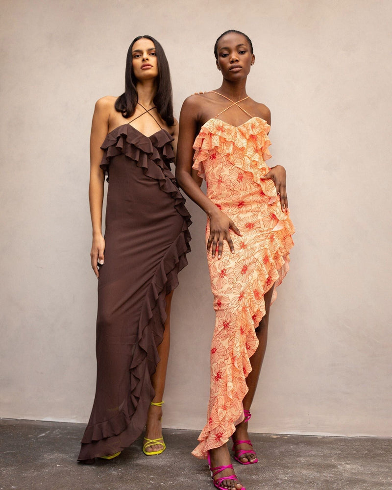 Chiffon Maxi-Jurk met Ruches en Gekruiste Halslijn – Elenna