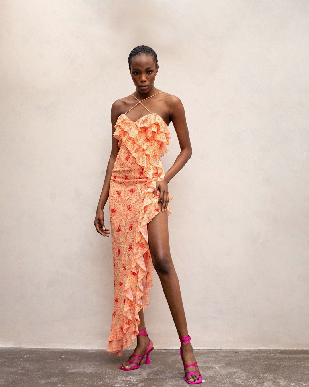 Chiffon Maxi-Jurk met Ruches en Gekruiste Halslijn – Elenna