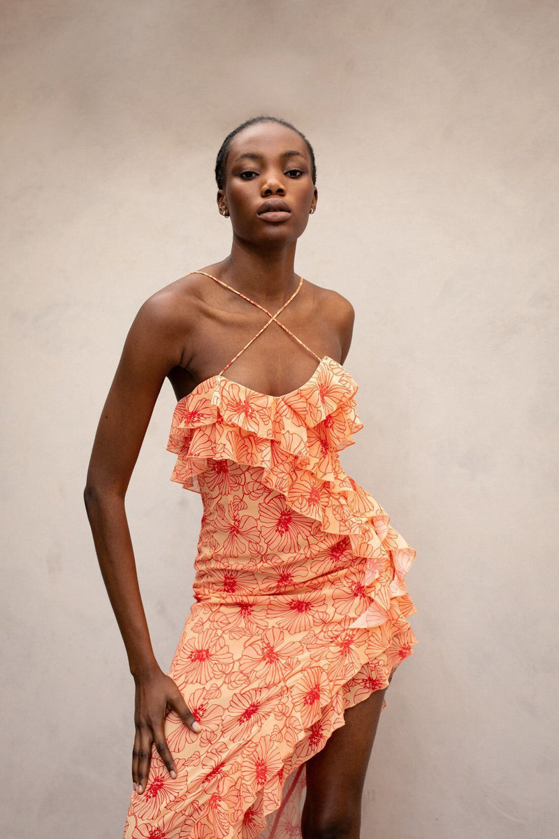 Chiffon Maxi-Jurk met Ruches en Gekruiste Halslijn – Elenna