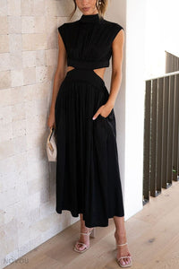 Trendy Midi Zomerjurk met Col en Taille Uitsparing – Avelina