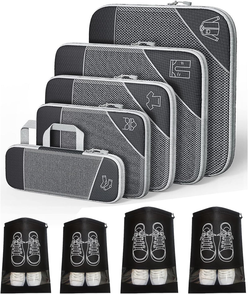 Ruimtebesparende Compressie Inpak Cube Set – 9 Stuks Bagage Organizers