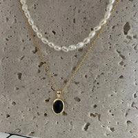 Zwarte Onyx en Parel Stapelketting - Aria