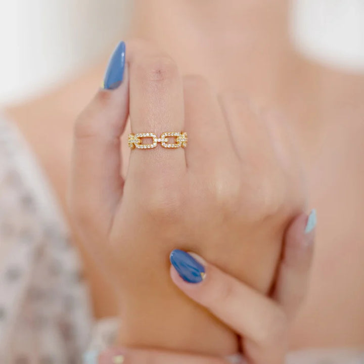 Gouden Schakel Ring met Zirkonia - Marina