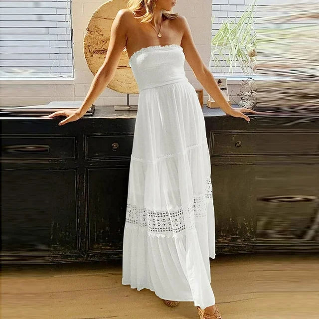 Off-Shoulder Maxi-Jurk met Kanten Details – Isaline