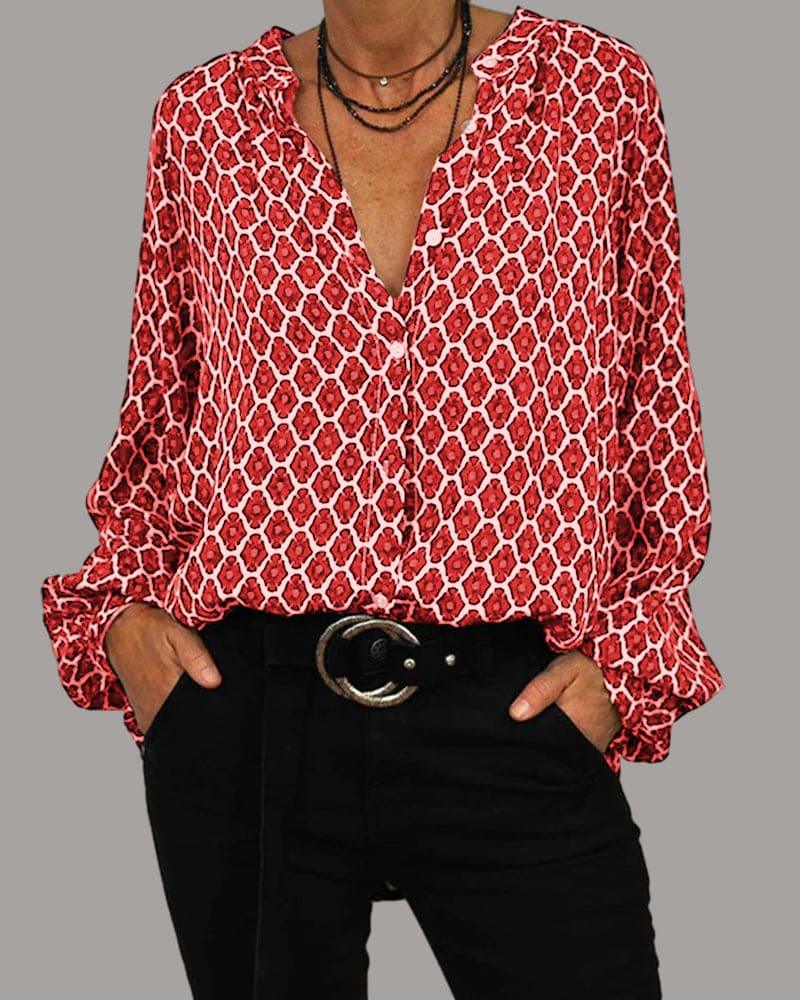 V-Hals Blouse met Lange Mouwen - Elena